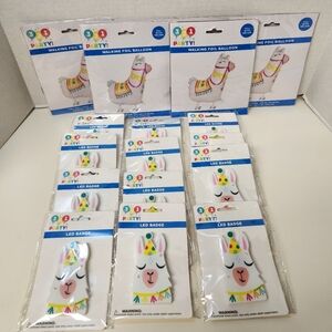 Bundle of 18 Llama Birthday Party Helium Walking Llama Ballons & LED Badge Pins
